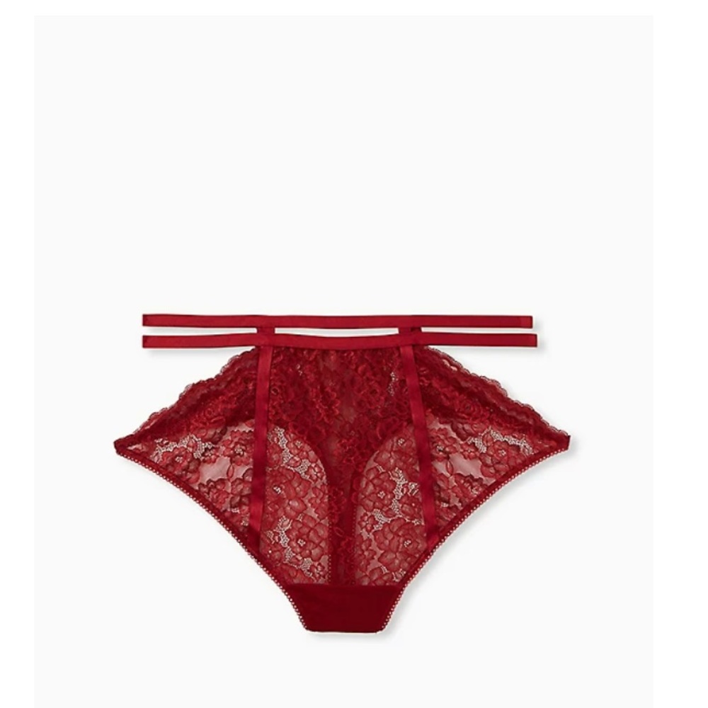 TORRID DARK RED LACE CUTOUT CAGE HIGH WAIST THONG